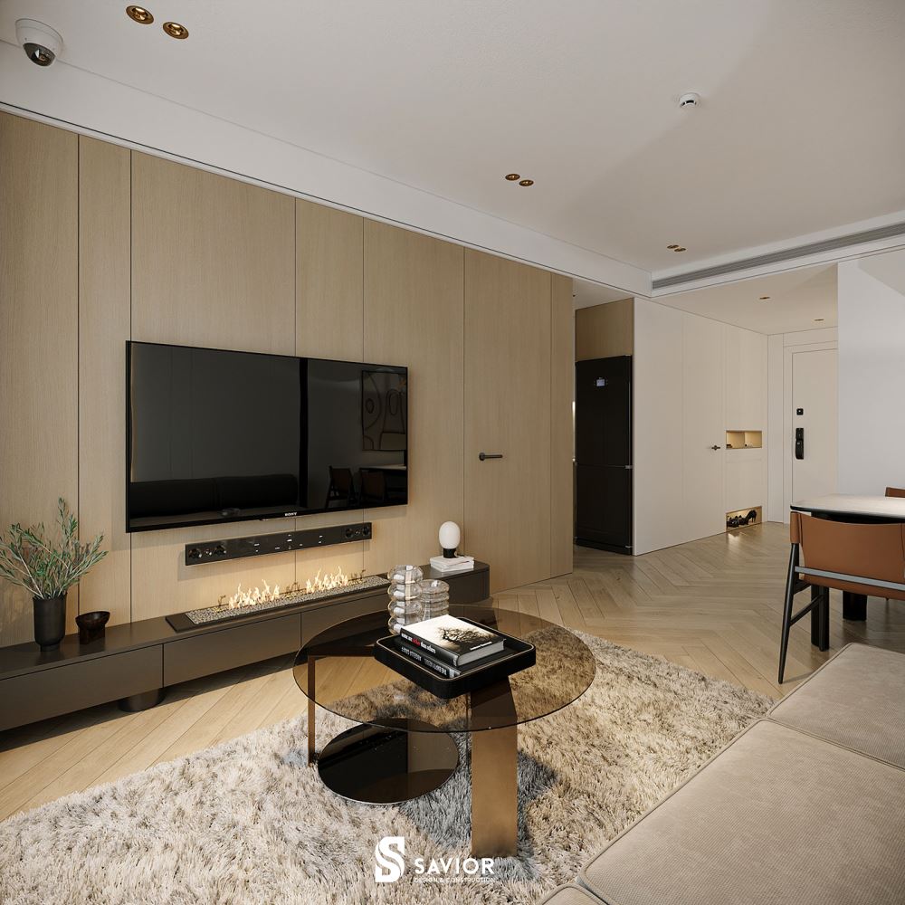 Kết cấu vật liệu nội thất nhẵn bóng mang đến không gian hiện đại, rộng rãi