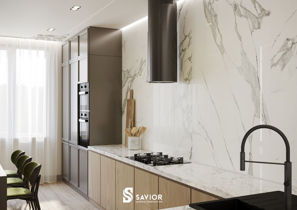 Chất liệu đá Marble trong căn bếp với tác dụng chống ố vàng