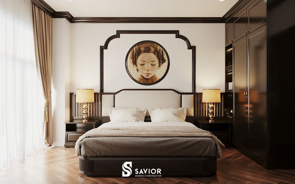 Phòng ngủ thứ ba của mẫu thiết kế chung cư phong cách Đông Dương