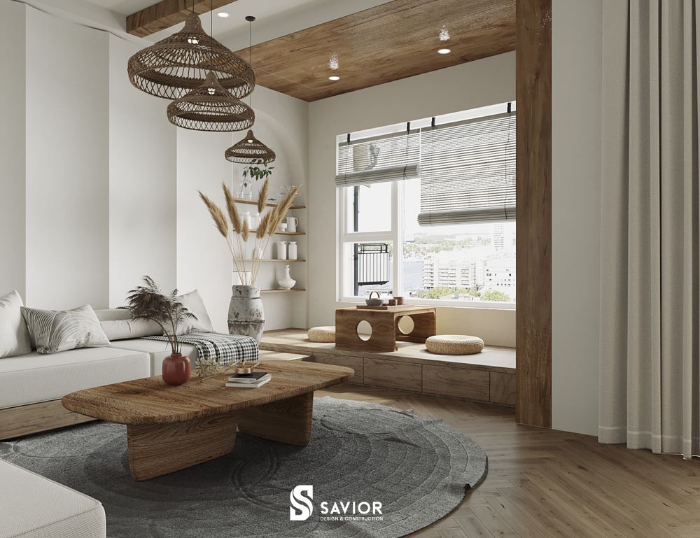 Mẫu thiết kế chung cư 3 phòng ngủ phong cách WabiSabi nhẹ nhàng