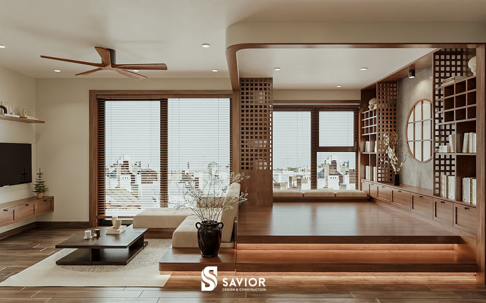 Mẫu thiết kế căn hộ chung cư 90m2 phong cách Nhật Bản