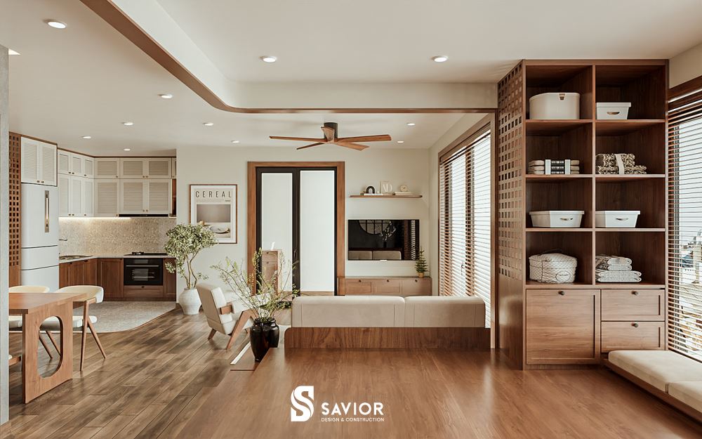Chất liệu gỗ tự nhiên làm chủ đạo trong căn hộ phong cách Nhật Bản