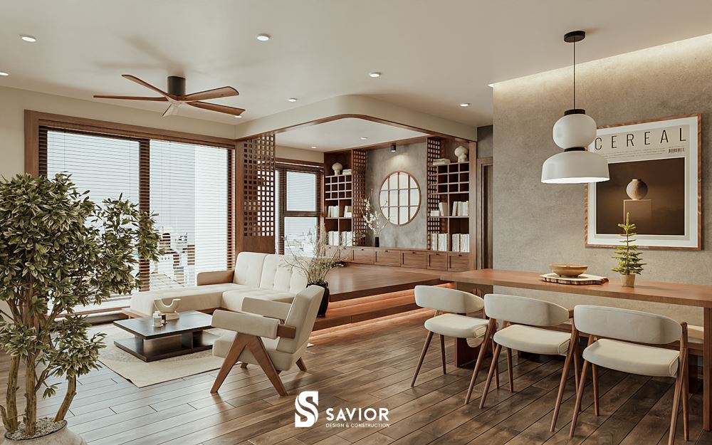 Tổng quan không gian mẫu thiết kế nội thất căn hộ 90m2 phong cách Nhật Bản