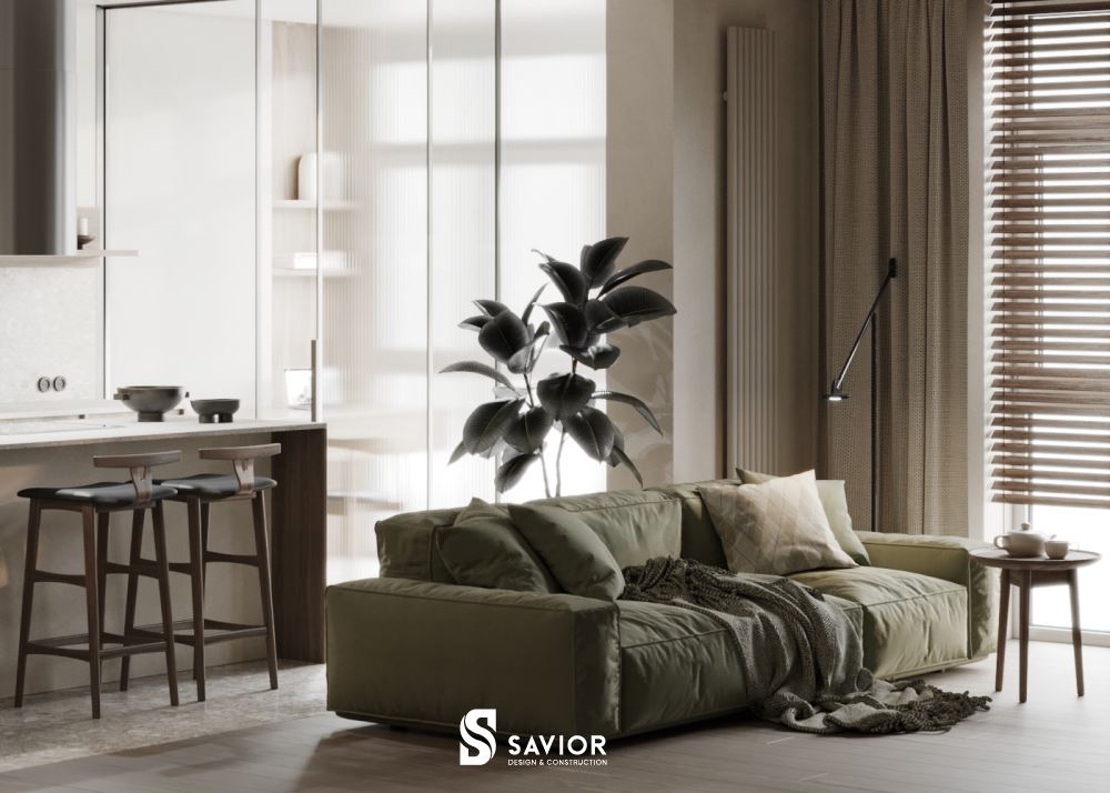 Căn hộ thiết kế nhiều ô cửa sổ lớn sát mặt đất để tận dụng tối đa ánh sáng tự nhiên