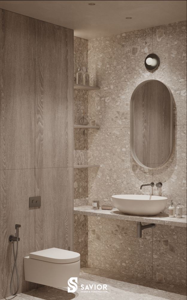 Nhà vệ sinh tiện nghi với tông màu nhẹ nhàng