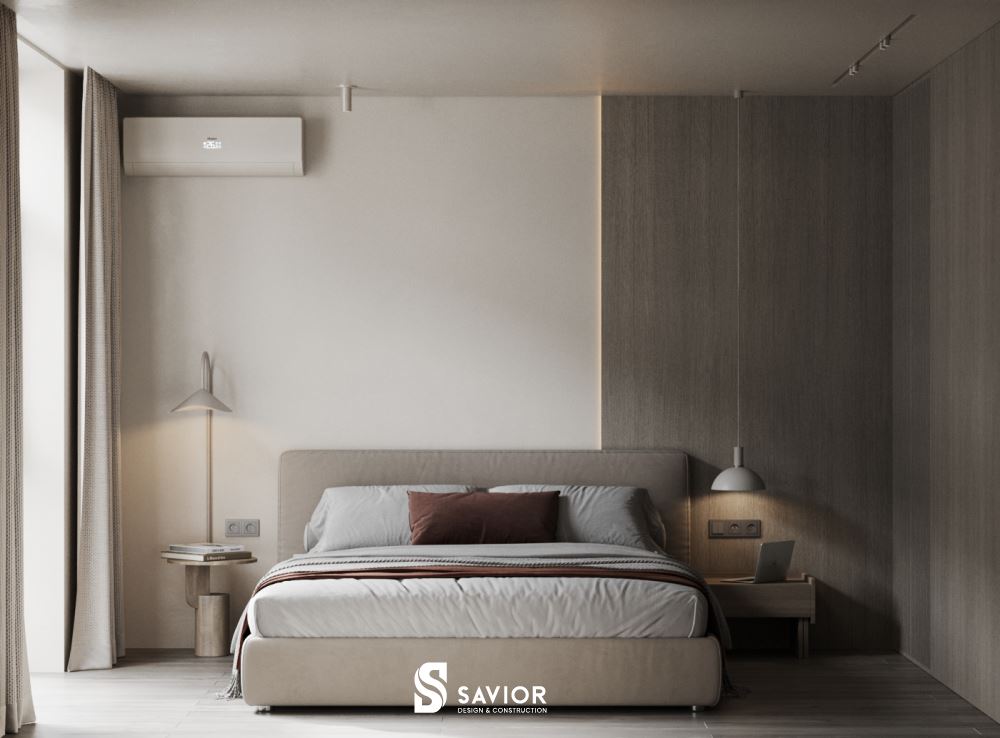 Tổng thể phòng ngủ gọn gàng, thông thoáng đầy thoải mái