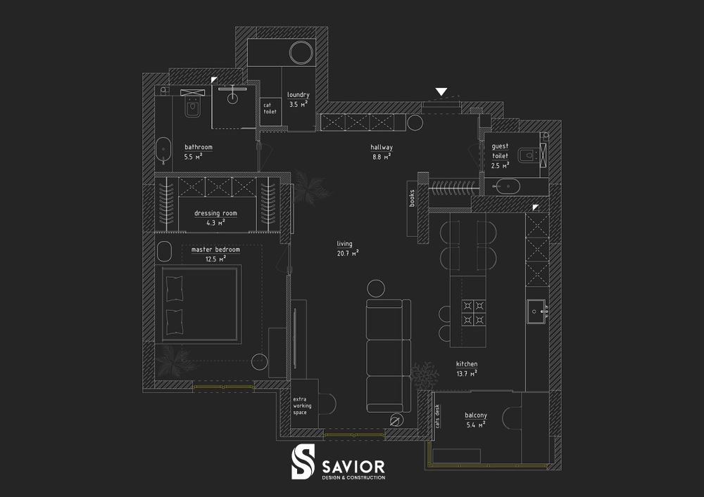 Bản vẽ thiết kế của mẫu thiết kế nội thất căn hộ 90m2 Japandi