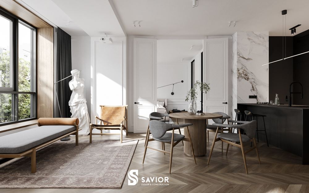 Mẫu thiết kế căn hộ chung cư 90m2 phong cách Modern Neoclassic