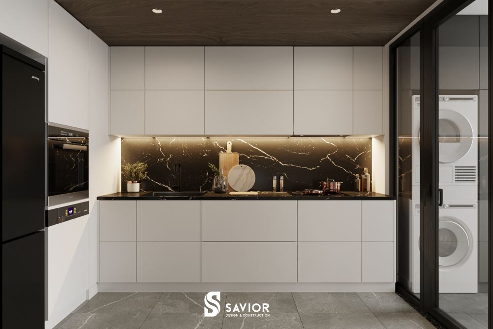 Phòng bếp dáng chữ L thiết kế tiện nghi