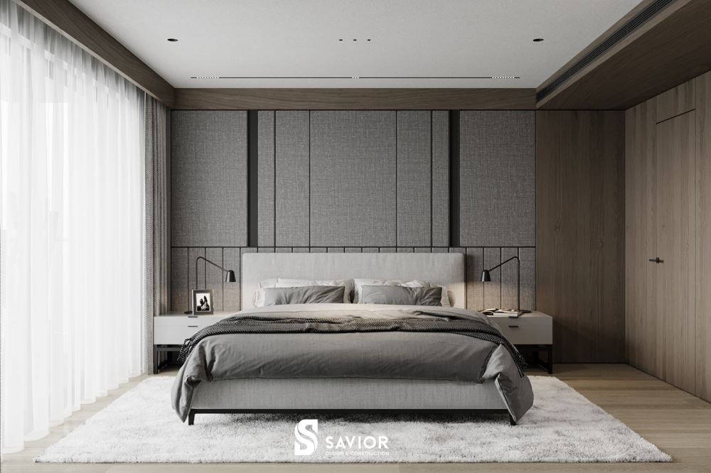 Phòng bếp với tông màu xám - trắng làm chủ đạo, tạo không gian thoải mái, dịu mắt