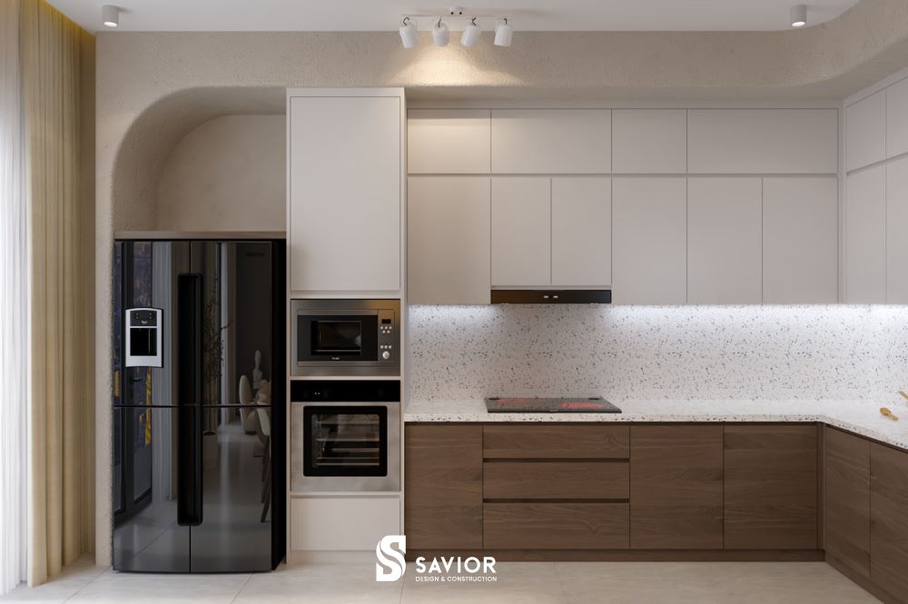 Nội thất nhà bếp thoáng đãng, tiện nghi với tông màu tươi sáng