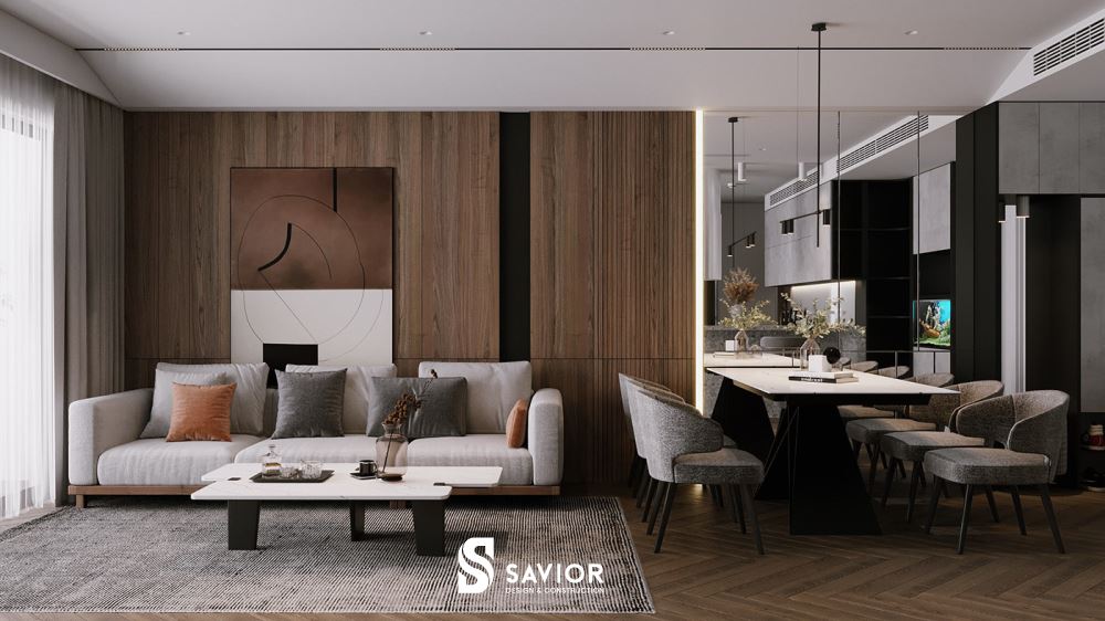 Phòng khách bố trí tập trung vào công năng sử dụng, không quá cầu kỳ