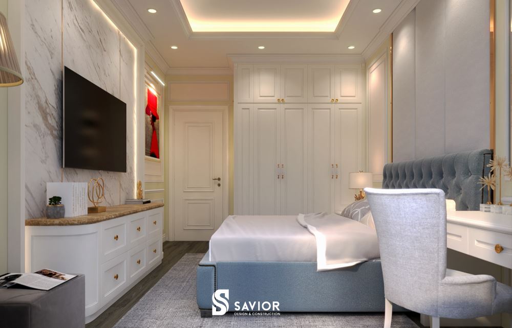 Những chi tiết phào chỉ đặc trưng trên tường, nội thất phòng ngủ