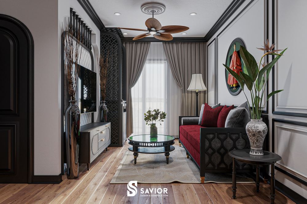 Mẫu thiết kế nội thất chung cư 70m2 phong cách Đông Dương ấn tượng