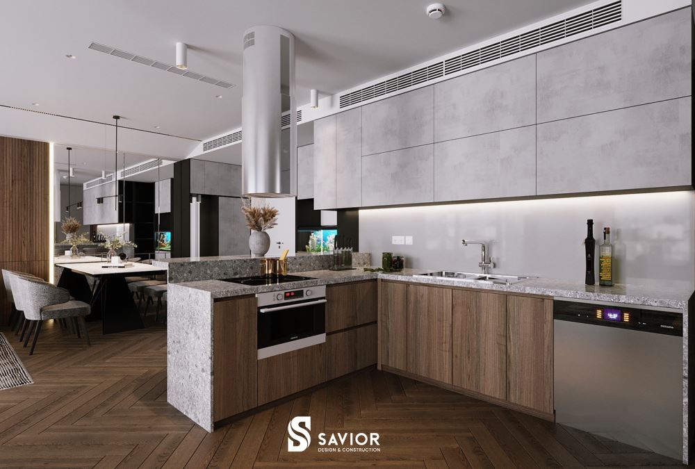 Phòng bếp hiện đại, thoáng mở tạo sự thuận tiện