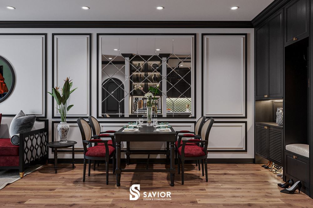 Tường gương đem lại hiệu ứng thị giác rộng rãi hơn cho căn hộ