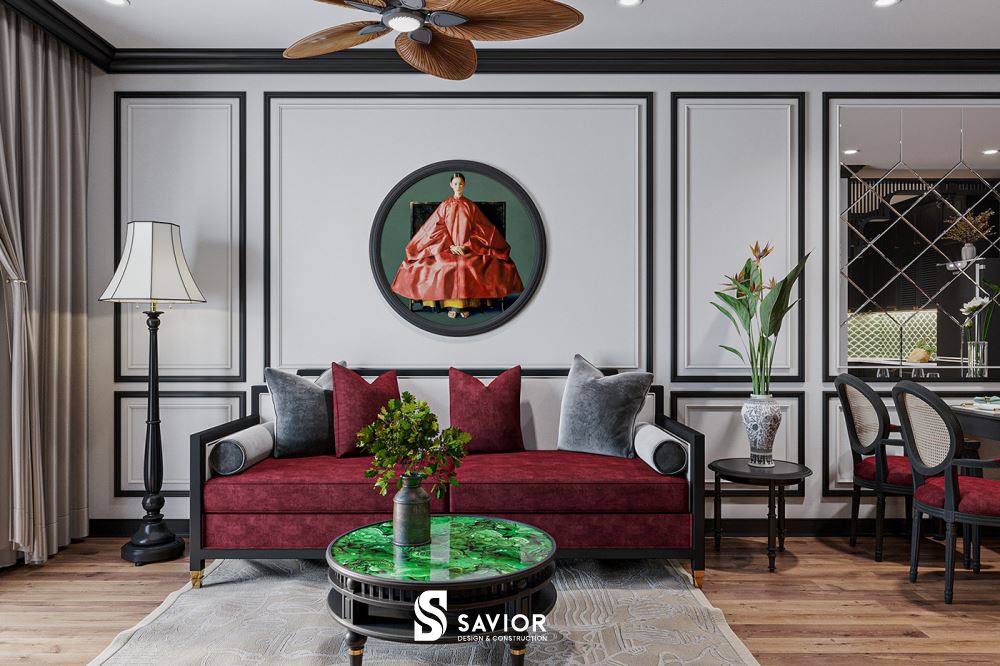 Sắc đỏ nổi bật là điểm nhấn độc đáo, thú vị cho không gian nội thất căn hộ 70m2