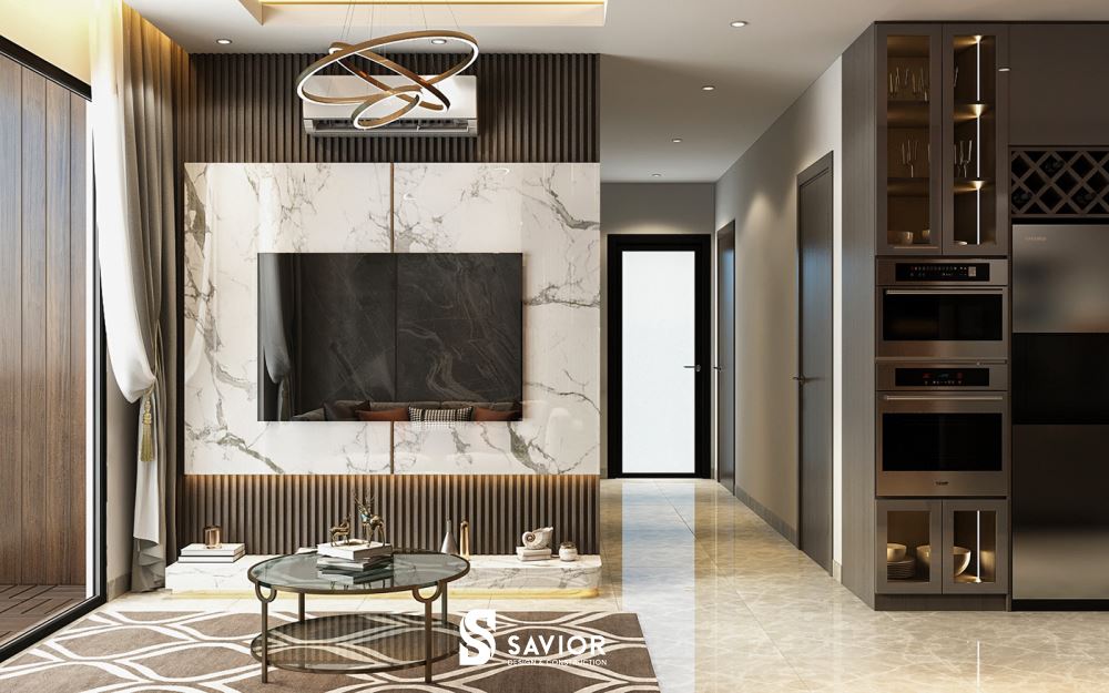 Các đường nét nội thất hiện đại, ngang dọc dứt khoát