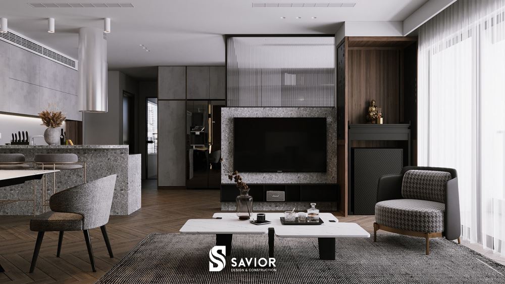 Nội thất với những đường thanh mảnh, ngang dọc dứt khoát