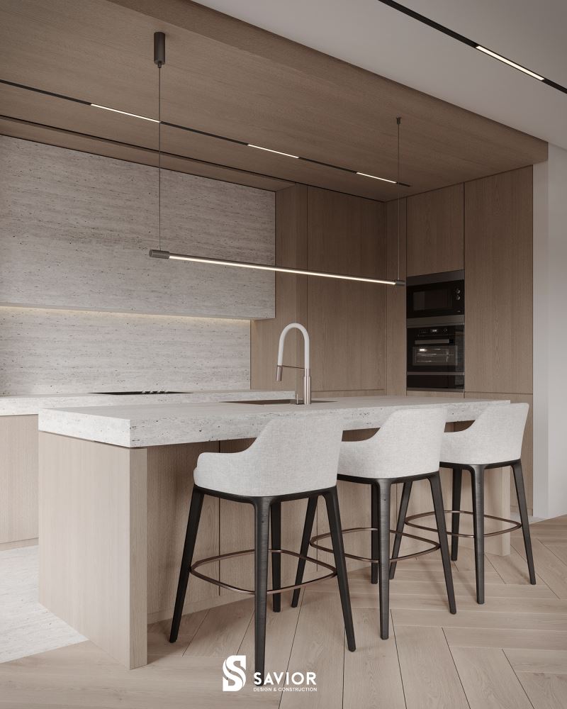 Bề mặt nội thất nhẵn bóng là một đặc trưng thường thấy của phong cách hiện đại