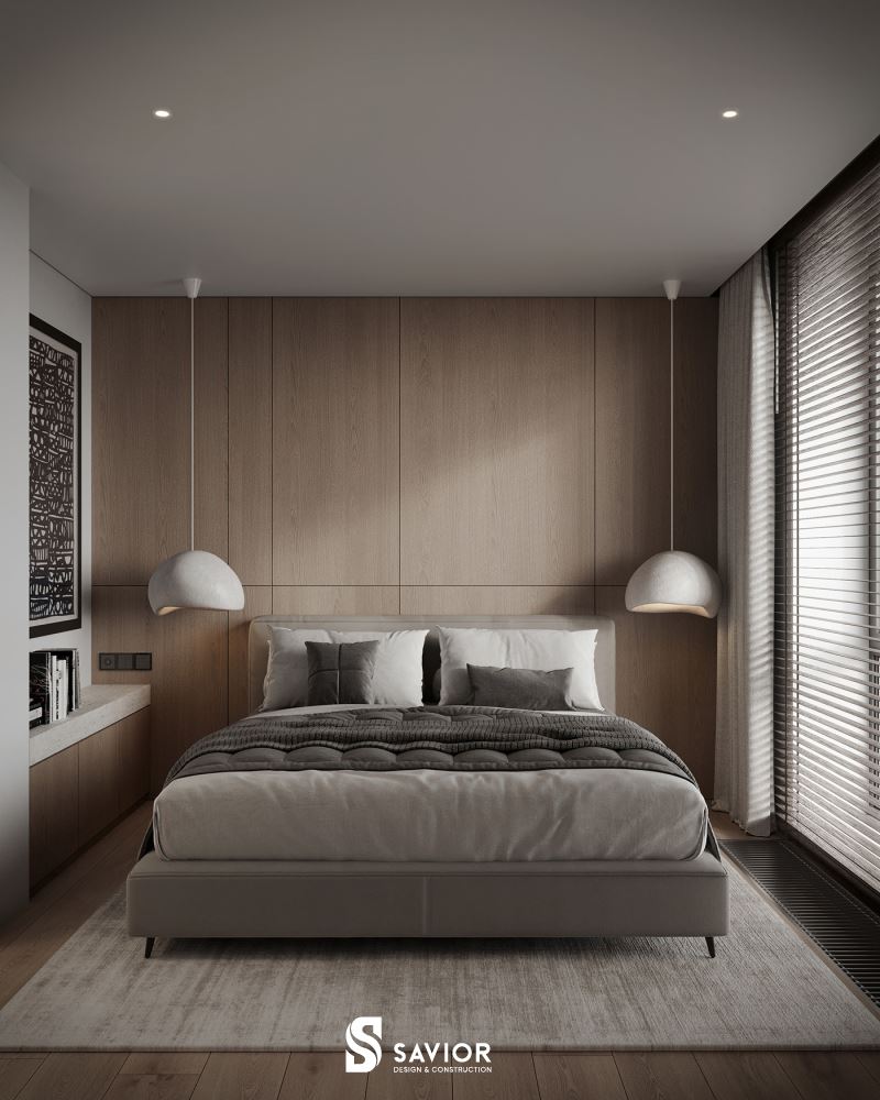 Phòng ngủ với tông màu trầm tĩnh, đơn sắc