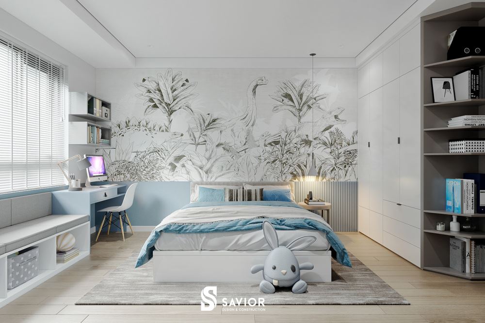 Phòng ngủ con thứ hai của mẫu thiết kế nội thất chung cư hiện đại 90m2