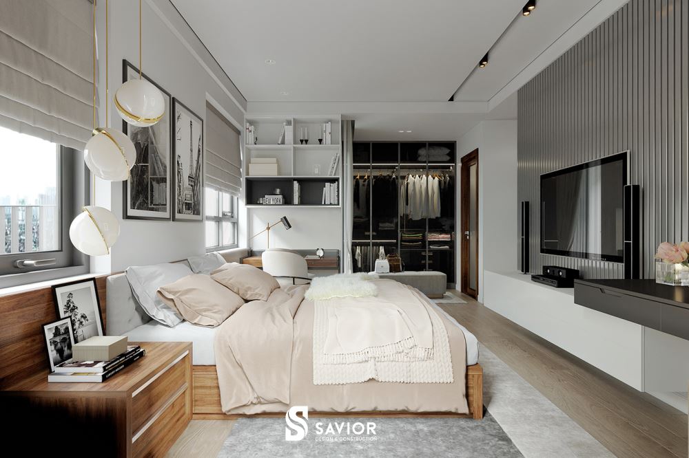 Căn phòng bài trí thoáng rộng, hiện đại