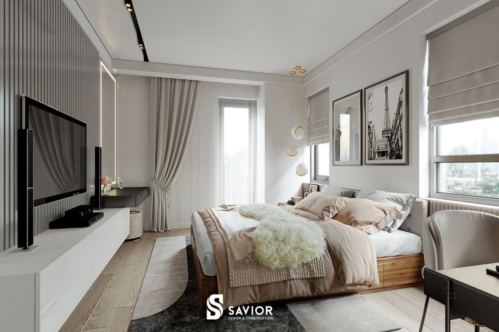 Tông màu trắng đơn sắc tạo cảm giác thoải mái cho căn phòng