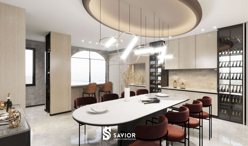 Hệ thống ánh sáng hài hòa trong nội thất căn hộ Duplex