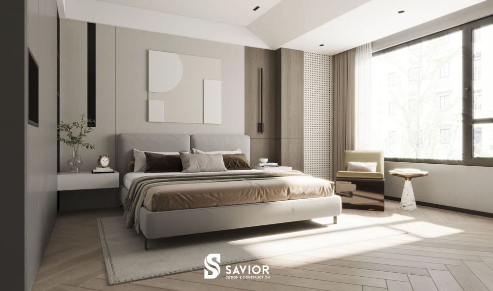 Ô cửa sổ thông thoáng là một thiết kế quen thuộc trong phòng ngủ