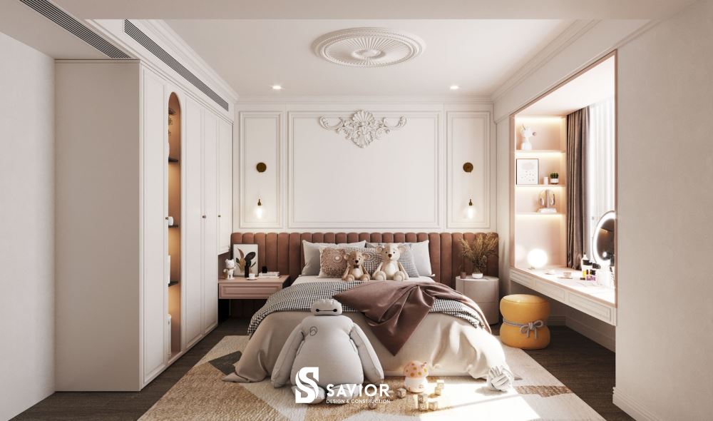 Phòng ngủ con gái nhẹ nhàng với tông hồng pastel