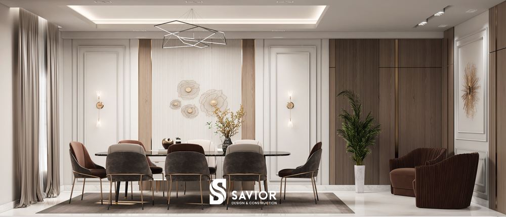 Phòng ăn sang trọng, ấn tượng với những chi tiết nội thất cao cấp