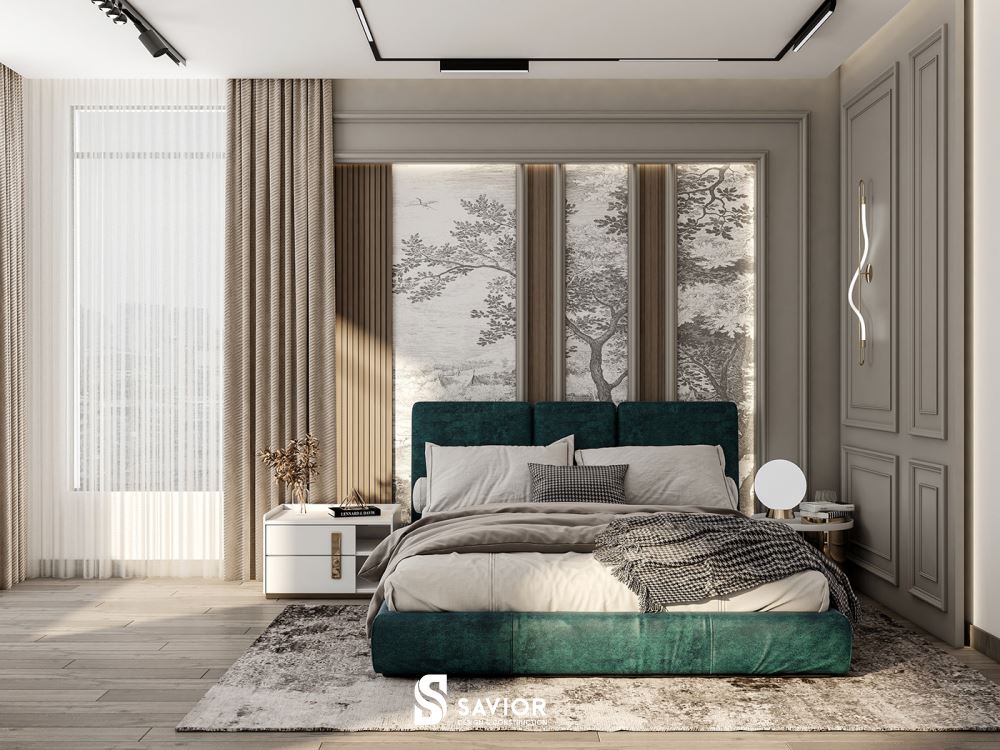 Phòng ngủ Master của mẫu thiết kế nội thất chung cư tân cổ điển