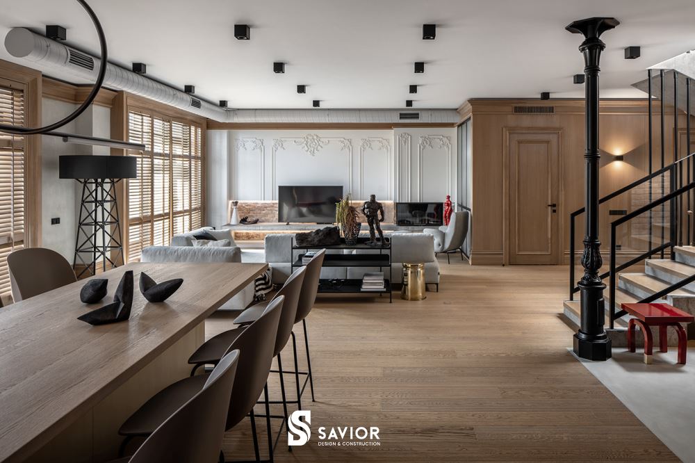 Tông màu trung tính, nhẹ nhàng vẫn là chủ đạo cho nội thất căn hộ Duplex