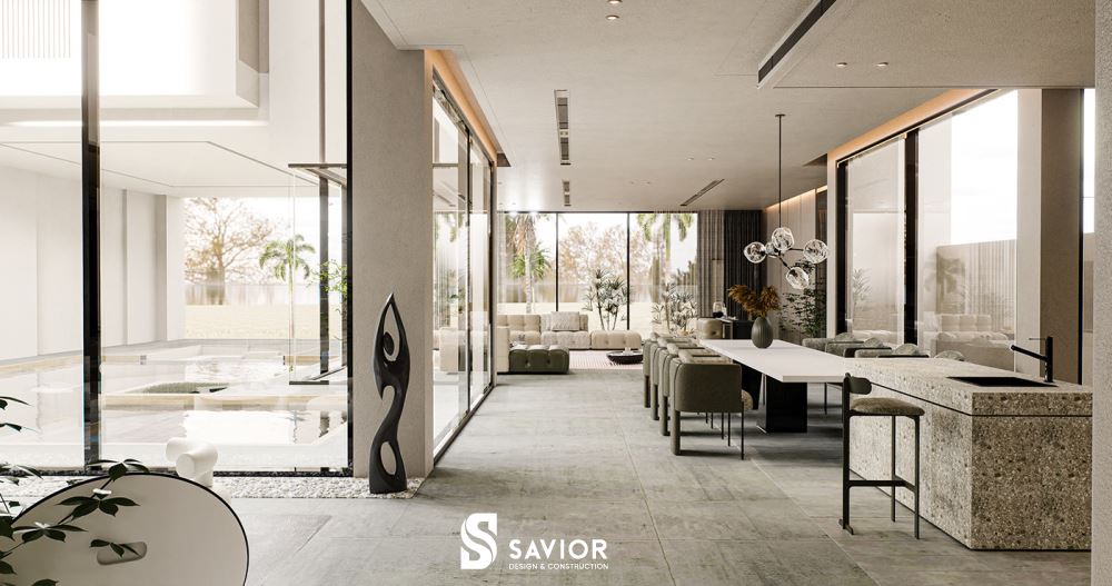 Không gian phòng khách thoáng rộng, thiết kế mở, tận dụng ánh sáng tự nhiên