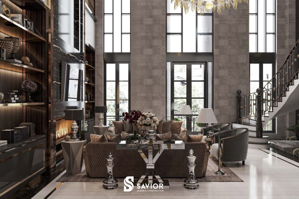 Mẫu thiết kế nội thất phòng khách biệt thự sang trọng phong cách Modern Luxury