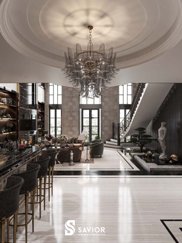 Không gian phòng khách thông thoáng, thiết kế liên thông với các không gian khác