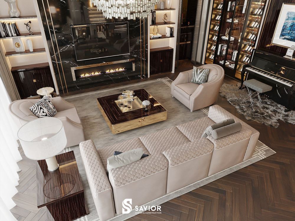 Mẫu thiết kế nội thất phòng khách chung cư phong cách Modern Luxury sang trọng