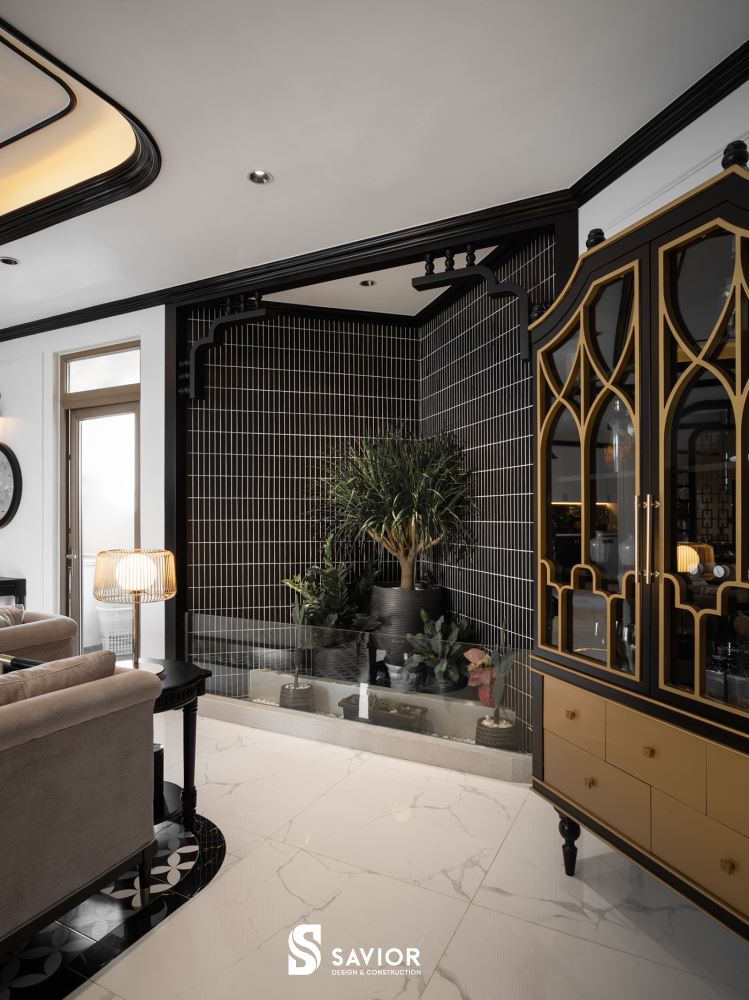 Góc tiểu cảnh tăng thêm điểm nhấn cho không gian phòng khách