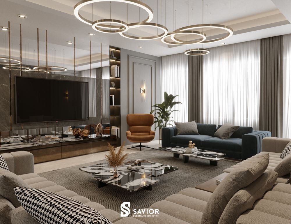 Thiết kế nội thất phòng khách chung cư phong cách tân cổ điển