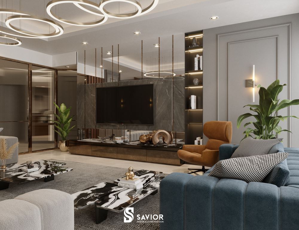 Màu sắc phòng khách bố trí hài hòa, thanh lịch