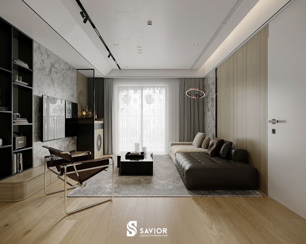 Mẫu thiết kế nội thất phòng khách chung cư 90m2 hiện đại, tiện nghi