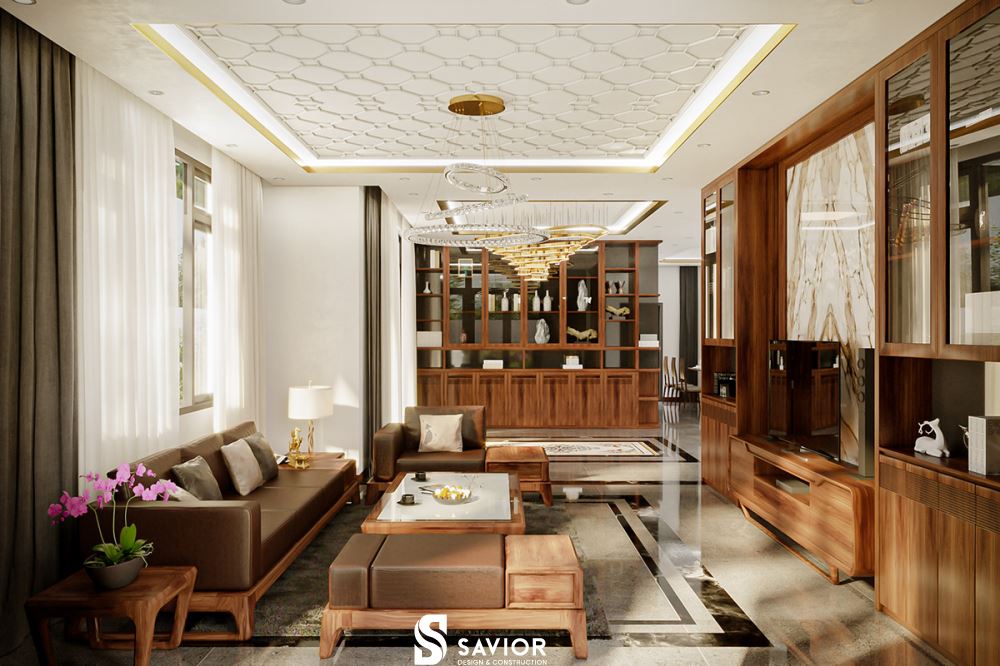 Top 5 Mẫu thiết kế nội thất phòng khách nhà ống THANH LỊCH, tiện nghi 18 Chất liệu gỗ óc chó cao cấp, mang đến vẻ đẹp sang trọng