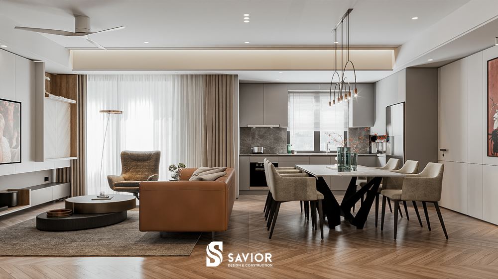 Mẫu thiết kế nội thất phòng khách nhỏ đa dạng theo từng diện tích 16 Không gian mở liên kết phòng khách với phòng bếp