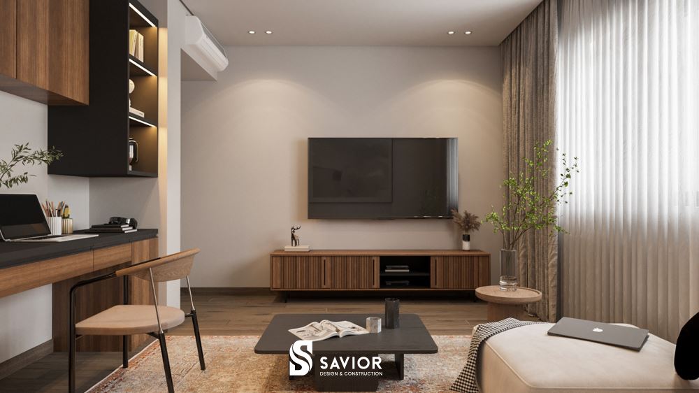 Mẫu thiết kế nội thất phòng khách nhỏ đa dạng theo từng diện tích 23 Một ô cửa sổ lớn bên cạnh phòng khách tận dụng nguồn ánh sáng tự nhiên