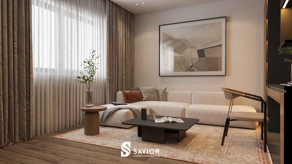 Mẫu thiết kế nội thất phòng khách nhỏ đa dạng theo từng diện tích 24 Hệ tủ kệ tích hợp thành bàn làm việc tiện ích