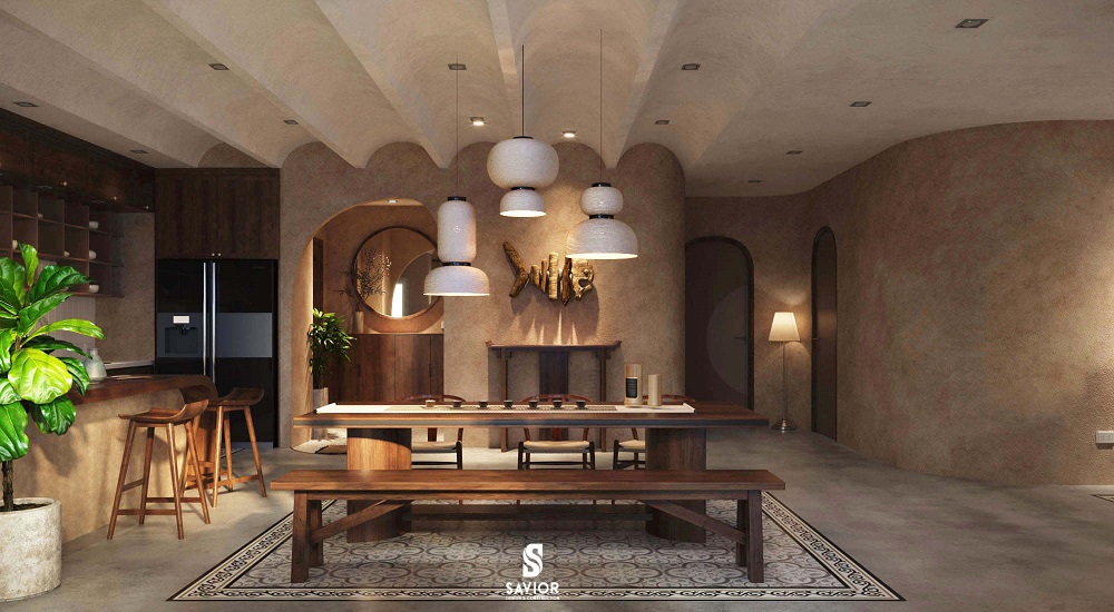 Sự mộc mạc, gần gũi với thiên nhiên từ nội thất gỗ màu tối. 