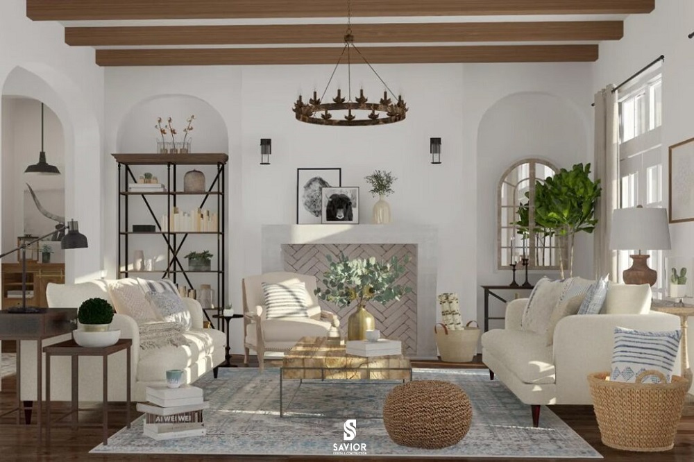 Phòng khách hiện đại, tinh tế theo phong cách Rustic 