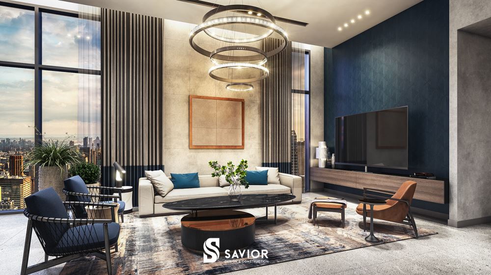 Phòng khách với những gam màu được kết hợp khéo léo