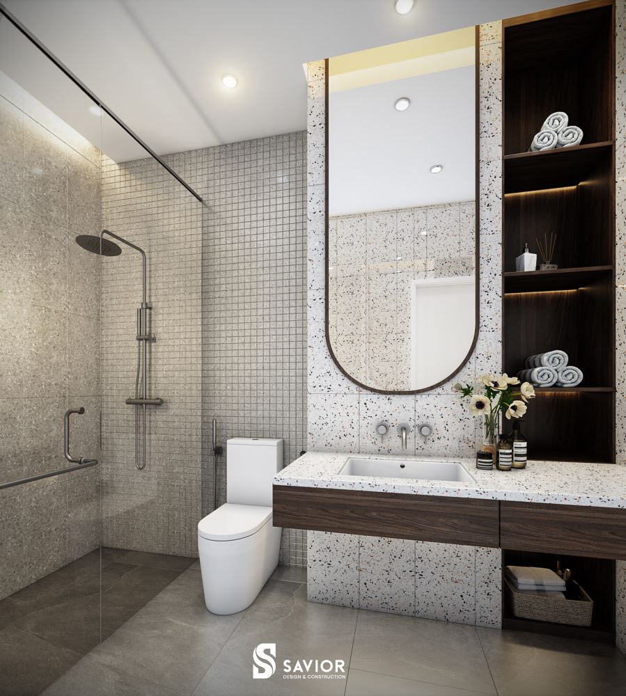 Không gian nhà vệ sinh của căn penthouse hiện đại